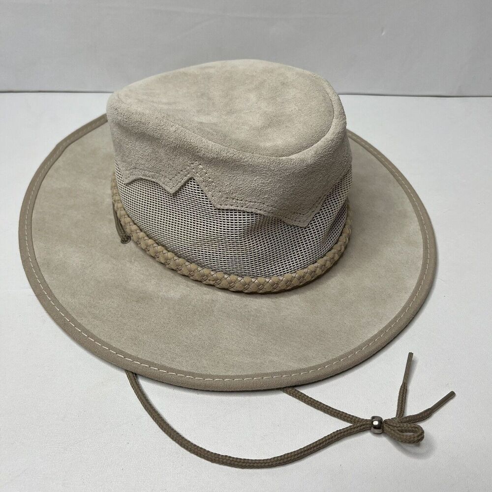 Head N Home Sierra Beige Suede Leather Mesh Western Style Hat Size Small USA